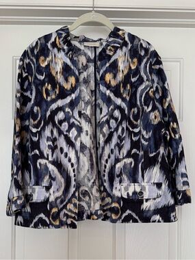 Chico's Lightweight Navy Abstract Print Open Jacket
